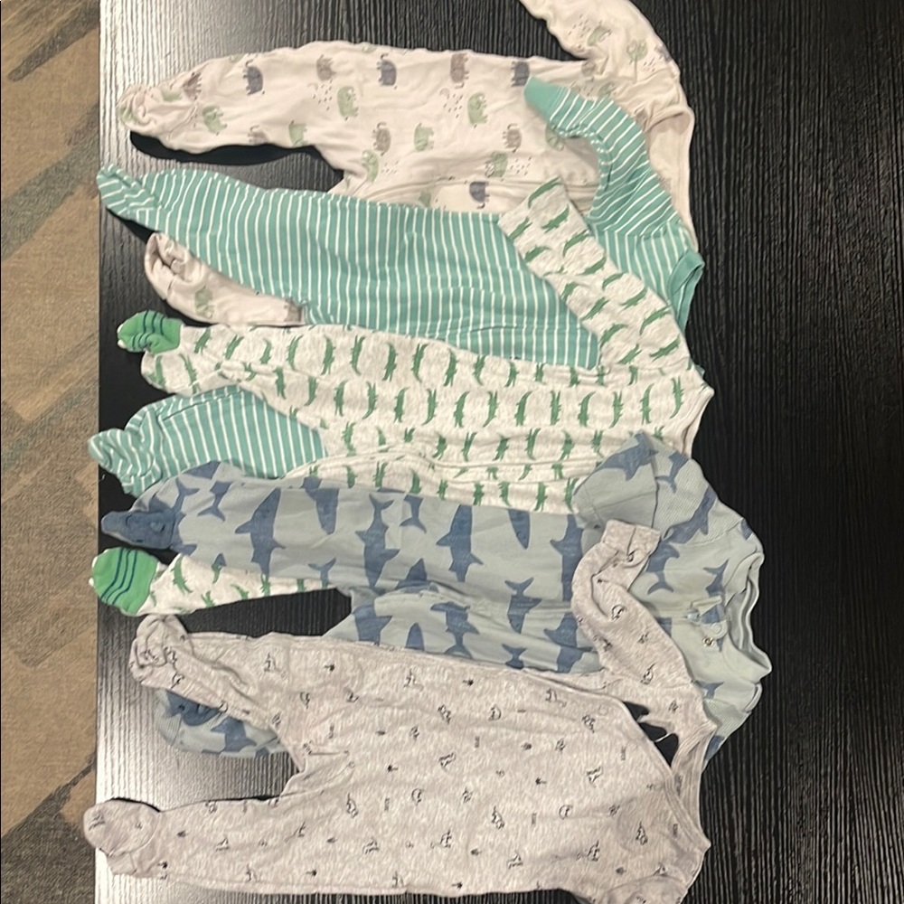 Carter's Blue and Green Footies One Pieces